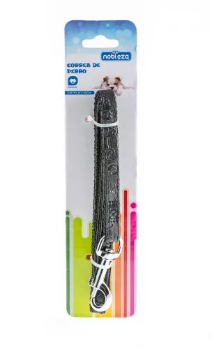 Fekete bőr hatású nyomott mintás póráz (Sz2.5 cm x H120 cm)