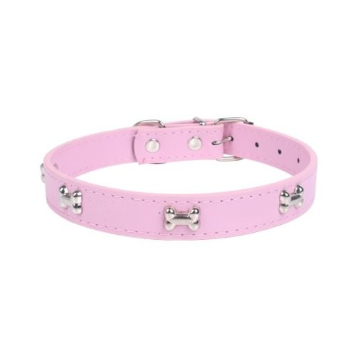 Rózsaszín kutyacsont mintás nyakörv  (Sz2.0 cm x H34-43 cm)