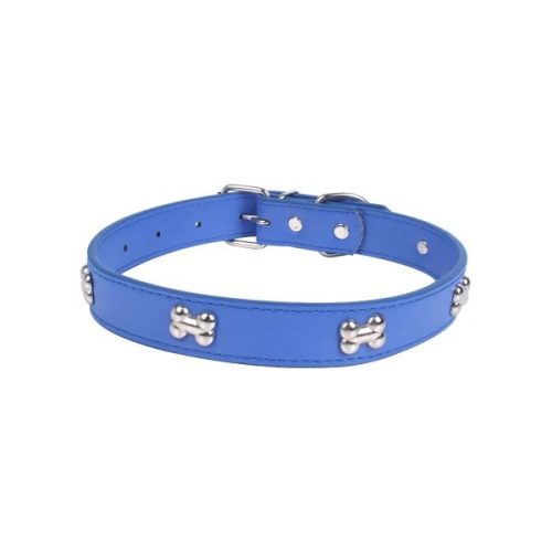 Kék kutyacsont mintás nyakörv  (Sz2.5 cm x H40-52 cm)
