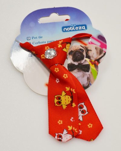 Kutya nyakkendő, 9 cm, piros alapon bagoly mintás
