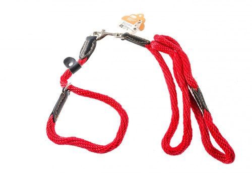 Piros kötélpóráz szett, nyakörv és póráz egyben bézs színben, 1,2cm x 120cm