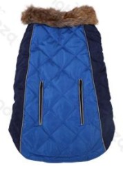 Luxus steppelt szőrme galléros kabát Kék 30cm háthossz