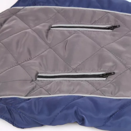Luxus steppelt szőrme galléros kabát Kék 30cm háthossz