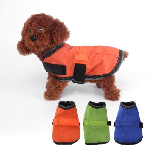 Narancssárga kutya dzseki, tépőzáras, kivehető led világítással a hátán, 25cm háthossz