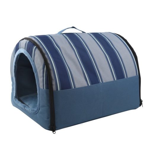 Fekhellyé alakítható beltéri kutyaház, kék csíkos színben (H48 cm x Sz35 cm x M40 cm)