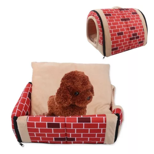 Fekhellyé alakítható beltéri kutyaház, tégla mintás (H45 cm x Sz35 cm x M32 cm)
