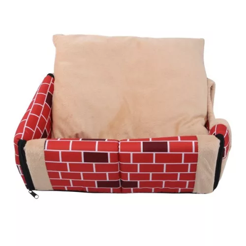 Fekhellyé alakítható beltéri kutyaház, tégla mintás (H45 cm x Sz35 cm x M32 cm)