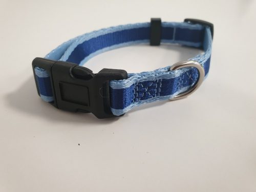Kék szegélyes textil nyakörv (Sz1.5 cm x H25-40 cm)