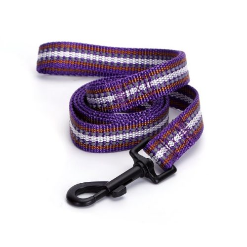 Lila széles fényvisszaverő csíkos textil póráz (Sz2.0 cm x H120 cm)