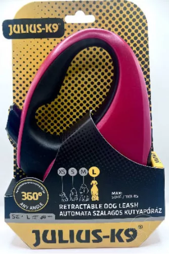 JK9 Retractable Dog Leash - automata szalagos póráz (piros-fekete) kutyák részére (L) 5 méter