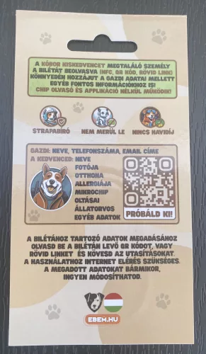 Okos kutyabiléta, barna (NFC)