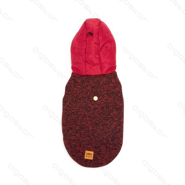 Piros, alul patentos meleg, bélelt télikabát, kapucnival, 40 cm háthossz